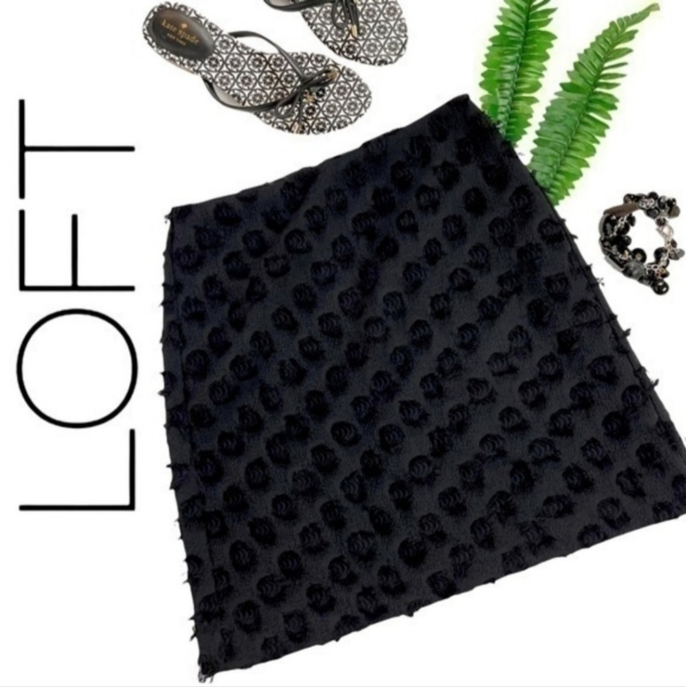LOFT Black Polka Dot Textured Fun Party Skirt Women's Size 6 Neutral Summer EUC